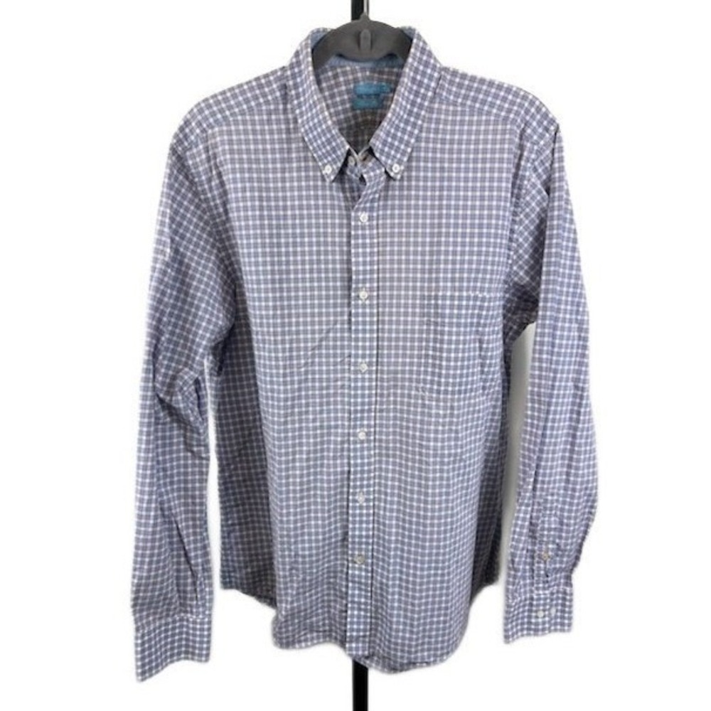 J. McLaughlin Shirt Men's Size XL Blue White Red Plaid Trim Fit Button Down Top